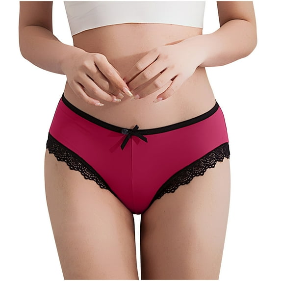 Scyoekwg Womens Underwear Lace Bow Thin Bikini Underwear Stretchy Mid Waisted Underwear Hipster Panties Comfort Briefs(Wine,L)
