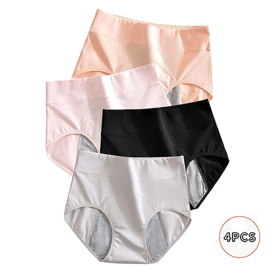 Scyoekwg Womens Underwear Menstrual Leak Proof Menstrual Pants Cotton Physiological Pants Solid Color High Waisted Underwear Ladies Underpants Hipster Panties 4 Pack(Multicolor,M)