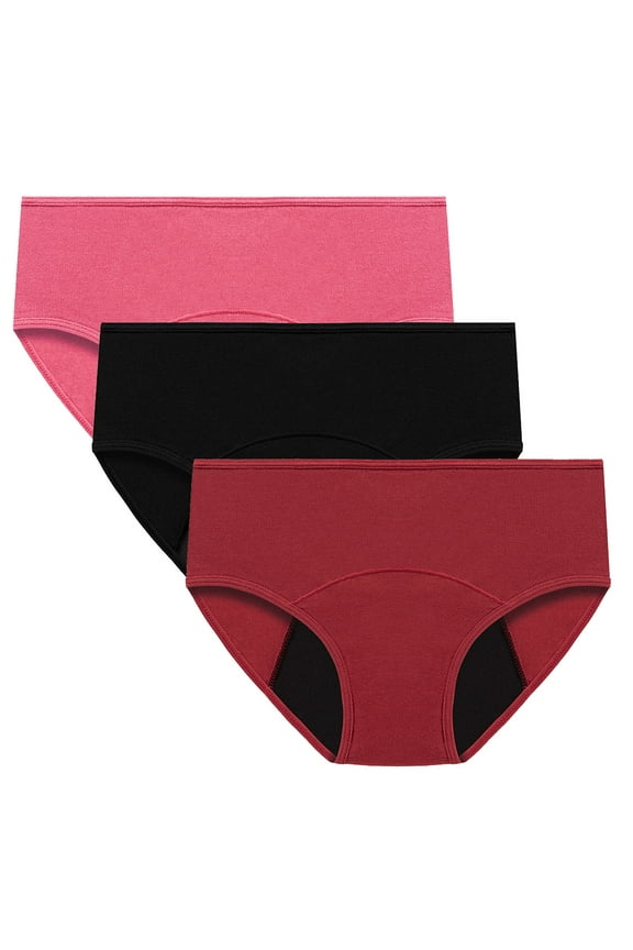 Womens Underwear Menstrual Leak Proof Menstrual Panties Cotton Women's Physiological Underpants High Waisted Underwear Hipster Panties Solid Color Briefs Pack of 3(Pink,XL)