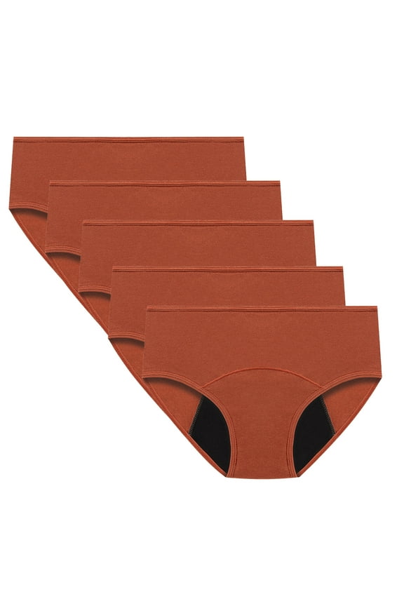 Womens Underwear Menstrual Leak Proof Menstrual Panties Cotton Women's Physiological Underpants Solid Color High Waisted Underwear Hipster Panties 5 Pack(Orange,XXXL)