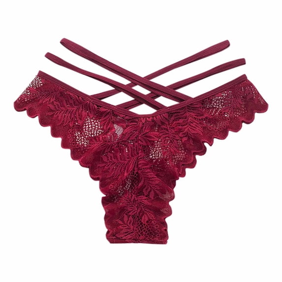 Scyoekwg Womens Underwear Thong Bikini Underwear Hipster Panties Lace Solid Color Ladies Panties Fashion Breathable High Waisted Briefs(Wine,L)