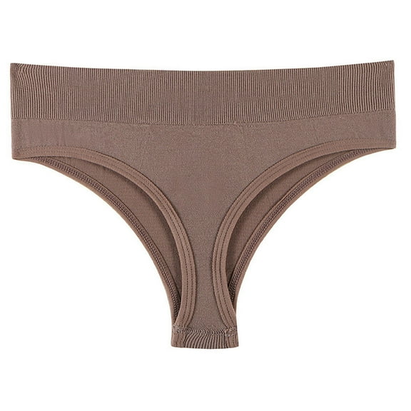 Scyoekwg Womens Underwear Thong Breathable Bikini Underwear T-back Solid Color Ladies Panties Fashion Hipster Panties Mid Waisted Underpants(Brown,L)