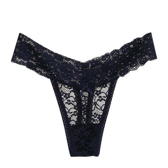 Scyoekwg Womens Underwear Thong V-Waisted Lace Underwear Solid Color Breathable Ladies Panties Fashion Low Waisted Bikini Underwear Hipster Panties (Dark Blue,XXL)
