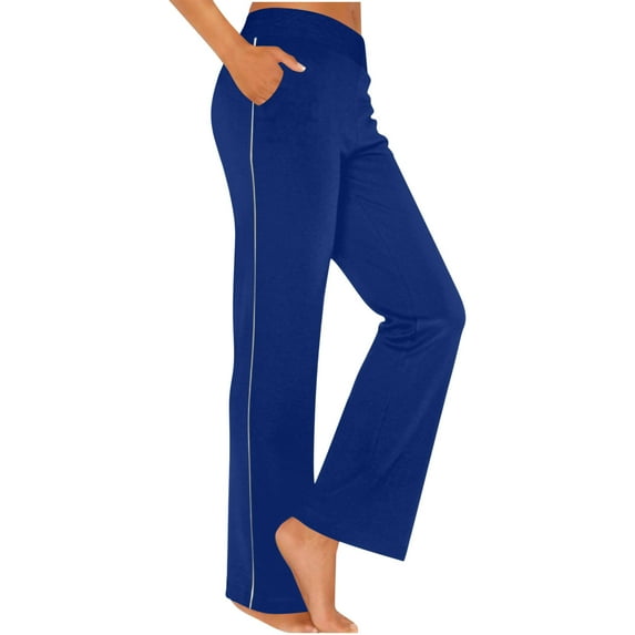 Scyoekwg Womens Wide Leg Pants Elastic Sports Waist Wide Leg Pants with Pocket Comfy Lightweight Classic Solid Color Fashion Casual Baggy Pants Trousers (Blue,L)