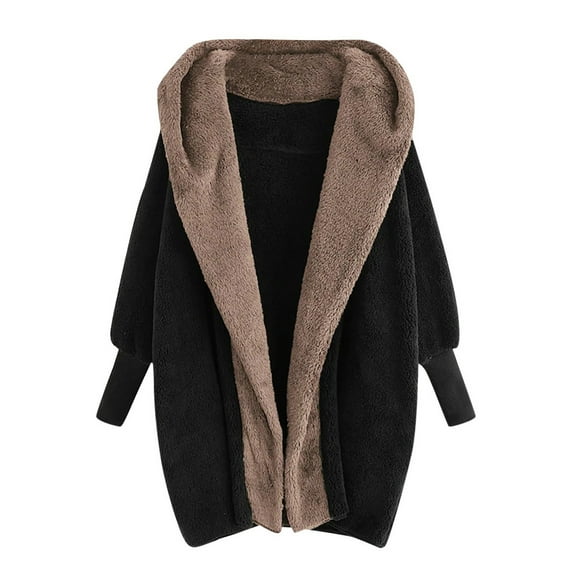 Scyoekwg Womens Winter Coat Double-faced Fleece Plush Coat Outwear Casual Fall Winter Warm Coats Solid Color Loose Long Sleeve Tops Outerwear Black M(6)