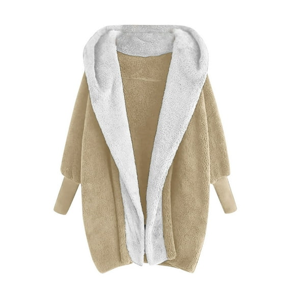 Scyoekwg Womens Winter Coat Double-faced Fleece Plush Coat Outwear Casual Fall Winter Warm Coats Solid Color Loose Long Sleeve Tops Outerwear Khaki XL(10)
