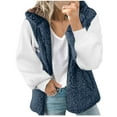 thumbnail image 1 of Scyoekwg Womens Winter Coat Loose Zipper Drawstring Hooded Fleece Jackets Cardigan Wool Coat Fall Winter Warm Coats Color Block Casual Sleeveless Tops Outerwear Navy L(8), 1 of 5