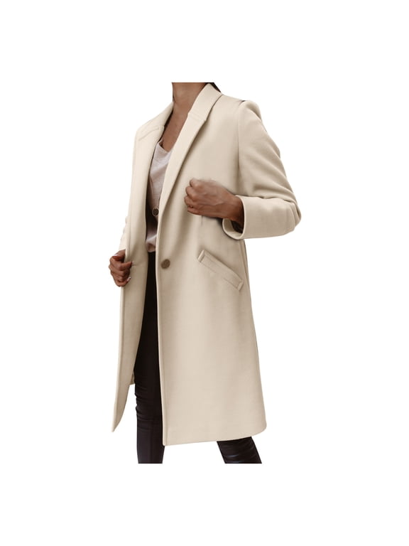 Womens Winter Coats Coat Solid Color Long Sleeve Lapel Overcoat Casual Warm Faux Coat Cardigan Winter Outerwear Beige XL