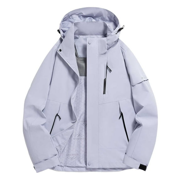 Scyoekwg Womens Winter Coats Zipper Lapel Hooded Outdoor Mountaineering Jackets Removable Loose Casual Long Sleeve Solid Color Outerwear (Purple,XL)
