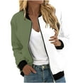 thumbnail image 1 of Scyoekwg Womens Winter Jacket Casual Loose Color Block Patchwork Jacket Long Sleeve Coat Trendy Zipper Coat Cardigan (Green,M), 1 of 5
