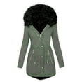 thumbnail image 1 of Scyoekwg Womens Winter Jacket Double Pocket Zipper Button Hooded Plush Jacket Fashion Loose Casual Long Sleeve Solid Color Warm Coats Outwear (Green,XL), 1 of 7