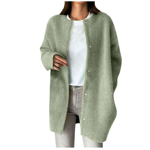 Scyoekwg Womens Winter Jackets Fall and Winter Warm Button Long Jacket with Pocket Winter Warm Jackets Casual Solid Color Outwear Loose Long Sleeve Outerwear (Green,L)