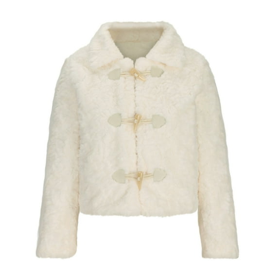 Scyoekwg Womens Winter Jackets Lamb Jacket Horn Button Warm Plush Coats Top Loose Outwear Long Sleeve Solid Color Casual Winter Warm Jackets Outerwear (White,S)