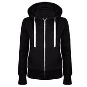 Scyoekwg Womens Zip Up Hoodie Jacket Long Sleeve Hooded Drawstring Sweatshirt Coat Cute Fall Casual Jacket with Pockets Hoodies for Teen Girls Black XXL