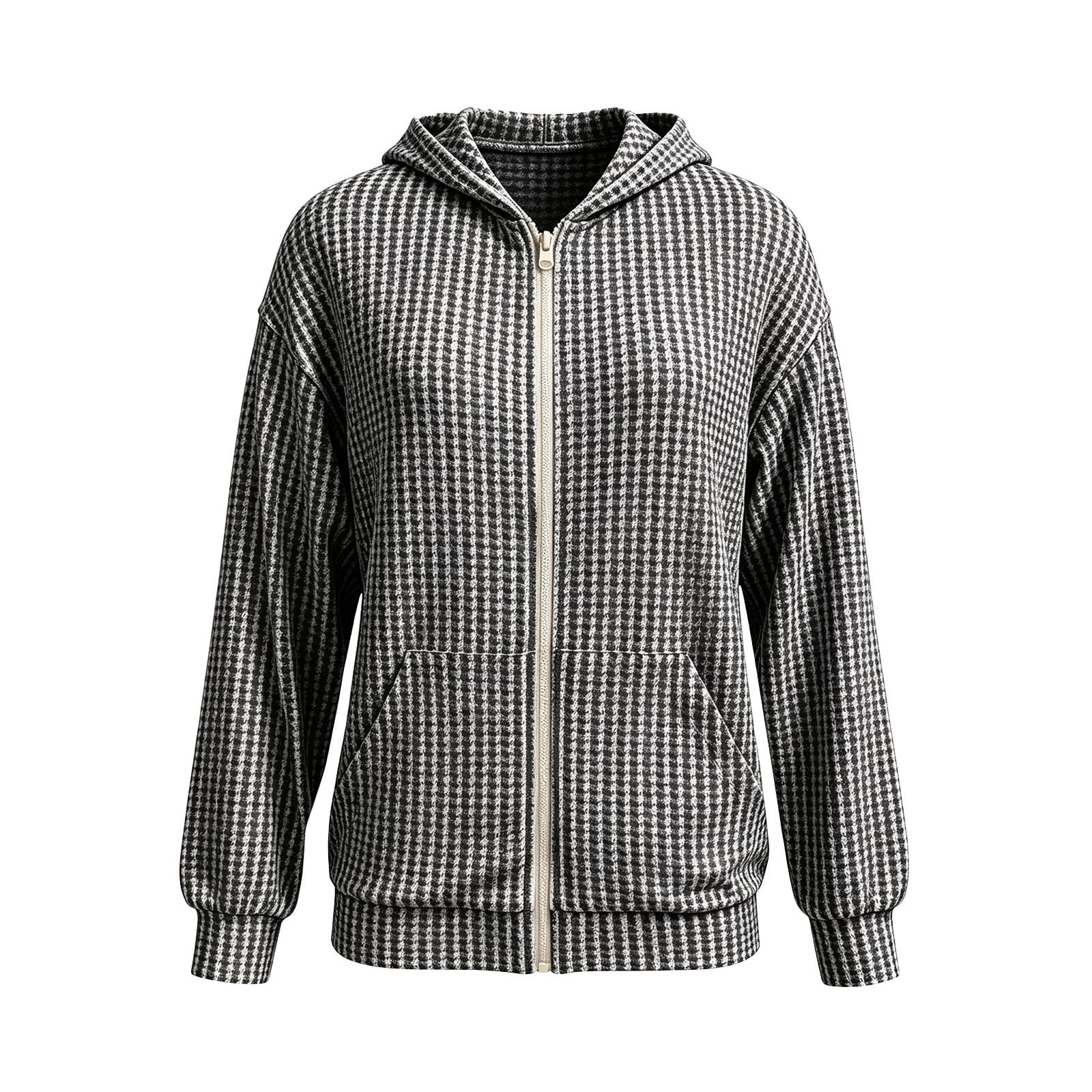 Scyoekwg Womens Zip Up Hoodies Plaid Pattern Drop Shoulder Hooded ...