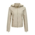 thumbnail image 1 of Scyoekwg Womens Zip Up Leather Jackets Hooded Fall Jacket Long Sleeve Winter Warm Coats Casual Slim Short Outerwear (Beige,XS), 1 of 2