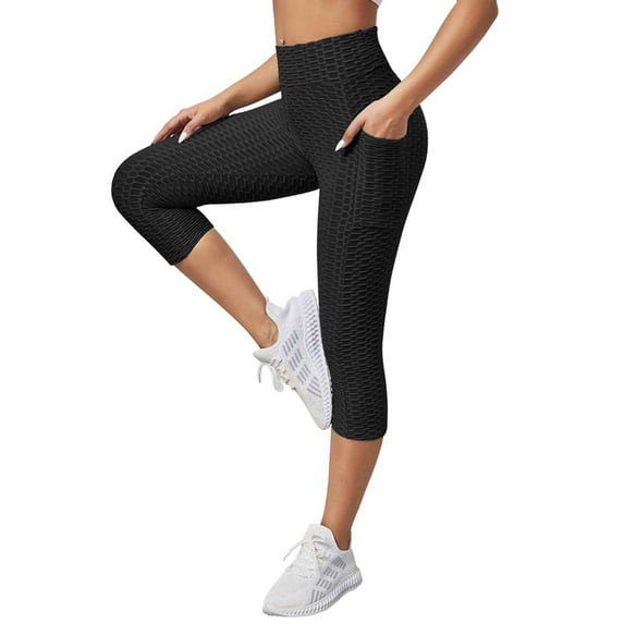 Scyoekwg Workout Shorts Women High Waist Elastic Skinny Yoga Running Fitness Capris Shorts with Pocket Trendy Casual Comfy Loose Solid Color Summer Ladies Capris Pants (Black,XXL)