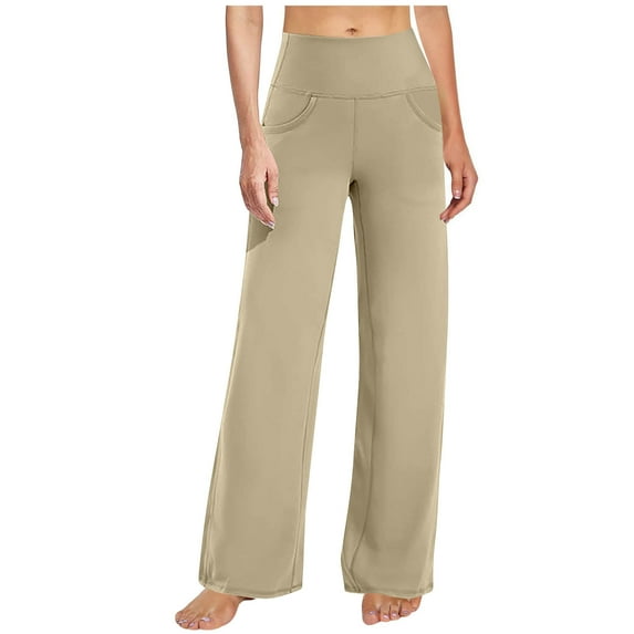 Scyoekwg Yoga Dress Pants for Women High Waisted Sports Wide Leg Yoga Pants Solid Color Casual Trousers Workout Athletic Yoga Gym Pants (Beige,M)