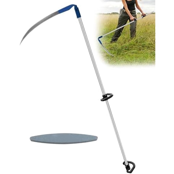 Scythe for Grass Cutting with Stone, Farming Tall Grass Cutting Long Scythe Tool, 27" Heavy-Duty Steel Blade & Adjustable Handle, for Efficient Grass Cutting, YardLawn Care, Weed Trimming