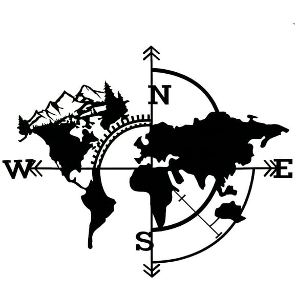 ​Sdcart Global Compass Metal Wall Art - Vintage Navigation Symbol Gallery Flat Iron Sculpture World Map Decor Adventure Theme Matte Finish Nautical Decor Travel Inspired Wall Accent​
