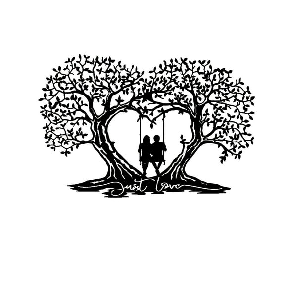 Sdcart Intertwined Lovers Tree Metal Wall Art - Romantic Silhouette Gallery Flat Iron Sculpture Heart Symbol Decor Anniversary Gift Idea Matte Finish Couples Unity Symbolism Artwork