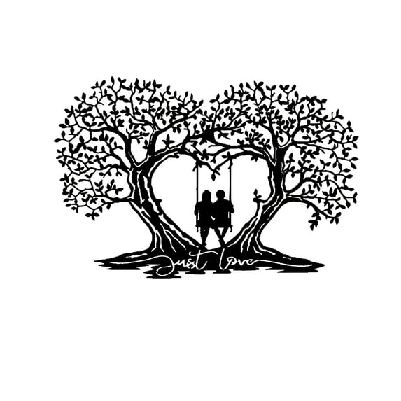 Sdcart Intertwined Lovers Tree Metal Wall Art - Romantic Silhouette Gallery Flat Iron Sculpture Heart Symbol Decor Anniversary Gift Idea Matte Finish Couples Unity Symbolism Artwork