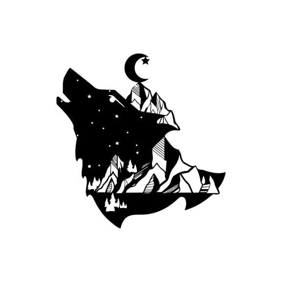 ​Sdcart Stars Moon Mountains Iron Wall Art - Celestial Silhouette Metal Sculpture Gallery Flat Night Sky Decor Boho Nature Theme Bedroom Landscape Artwork Contemplative Matte Finish Wall Accent​