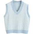 thumbnail image 1 of Sdencin Women Houndstooth Pattern Knit Sweater Vest Sleeveless Loose V-Neck 90S Waistcoat Pullover Knitwear Top, 1 of 4