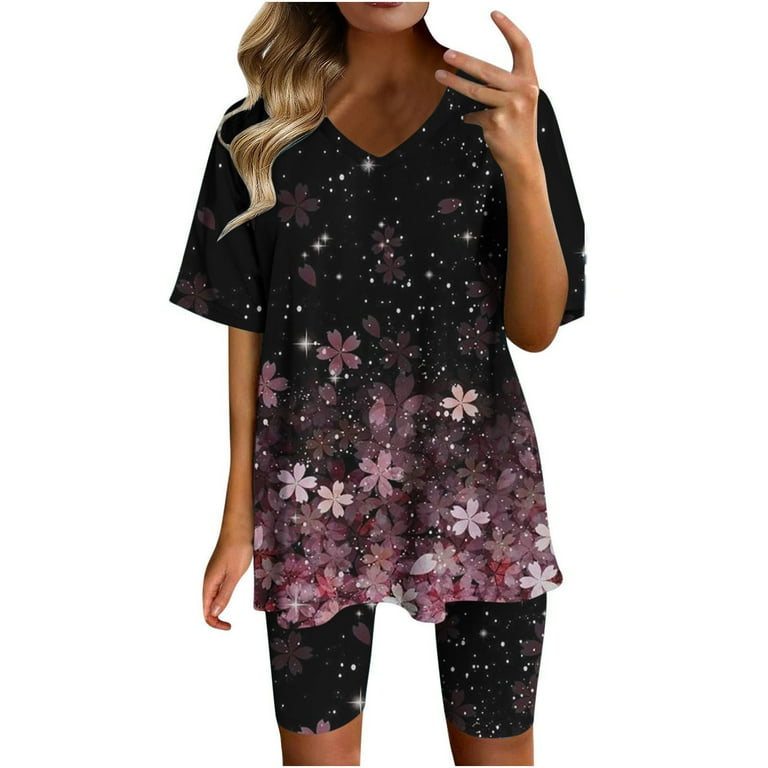 Sdeycui Piece Outfits for Women Summer Oversized V Neck T Shirt