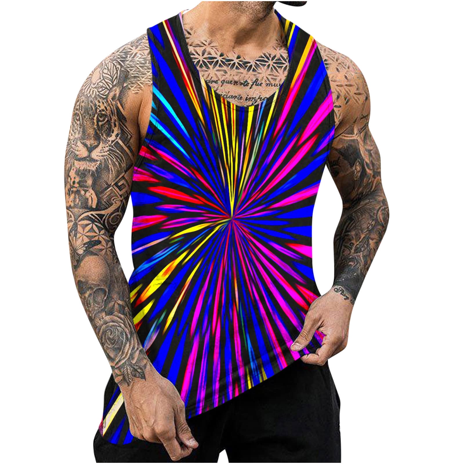 Sdeycui Mens 3D Rainbow Spiral Graphic Tank Tops Novelty Casual Round ...