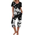 thumbnail image 1 of Sdeycui Womens Capri Pajama Sets Summer V Neck Short Sleeve With Capri Pants With Pockets 2 Piece Lounge Set, 1 of 6