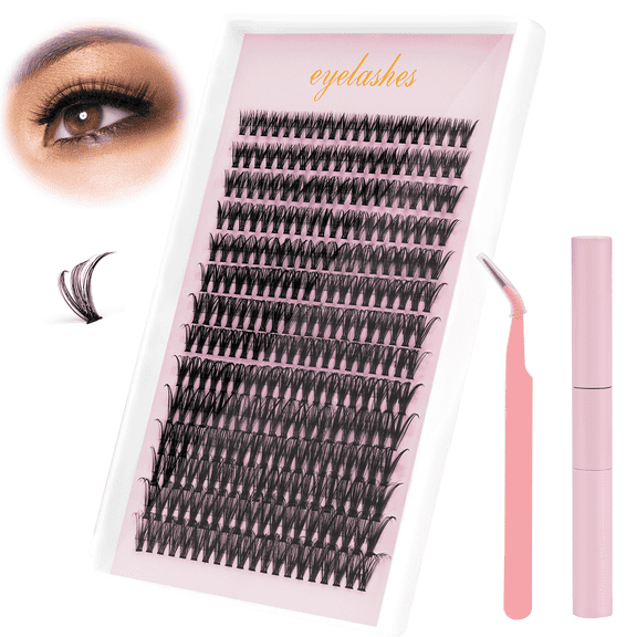 Sdlogal Lash Clusters Kit 280pcs 8-16mm 40D DIY Lashes Extension,Individual Eyelash with Bond, Tweezers,Black