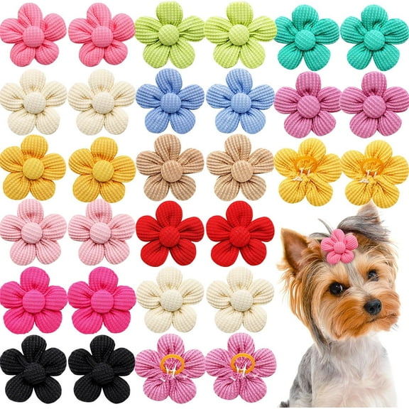 Sdmnsg-T 30 PCS(10 pairs) Spring Flower Dog Hair Bows for Small Dog and Cat, Flower Bows with Rubber Band Doggies Cat Grooming Hair Accessories for Party Birthday