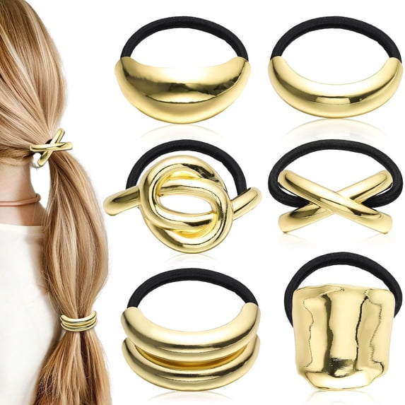 Sdmnsg-T 3PCS Metal Hair Tie For Women,Gold Cuffs,Metal Geometric Gold Hair Ties, Hair Accessories Stretchy and Non-Damage Ponytail Holders,Ponytail Cuff Hair Bands For Hair Styling