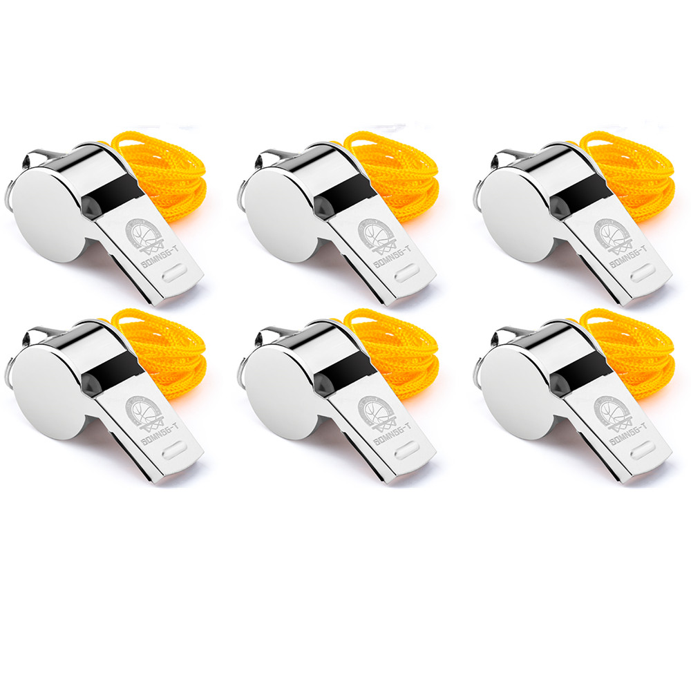 SdmnsgT 6 Pack Stainless Steel Sports Whistles with Lanyard, Loud