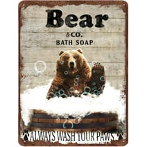 Sdmnsg-T Bear Funny Bathroom Vintage Metal Tin Sign Bear Wall Decor Art Toilet Retro Bear Posters Wash Your Paws Retro Tin Sin For Home Office Kitchen 12x8 in
