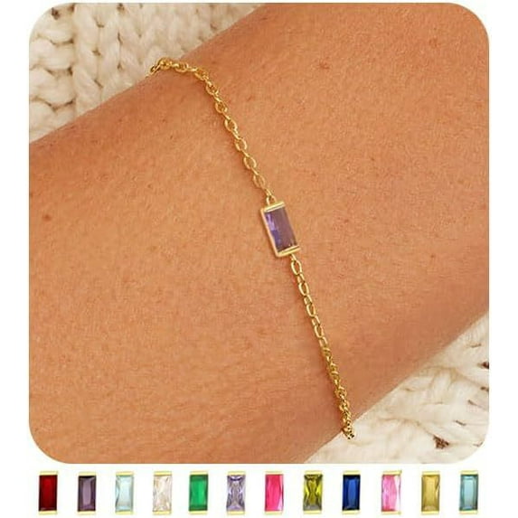 Sdmnsg-T Birthstone Gold Bracelets for Women Non Tarnish Trendy Dainty 14K Gold Plated Bracelet Stack Stackable Blue Green May Emerald Friendship Bracelets Jewelry Gifts for Mom Best Friend Feb