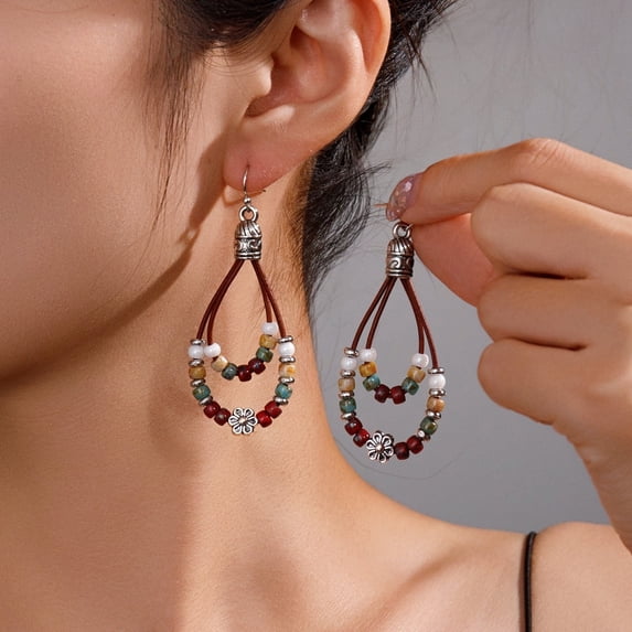 Sdmnsg-T Boho Earrings for Women,Handmade Vintage Dangle Drop Earring,Western Country with Nature Stone and Flower