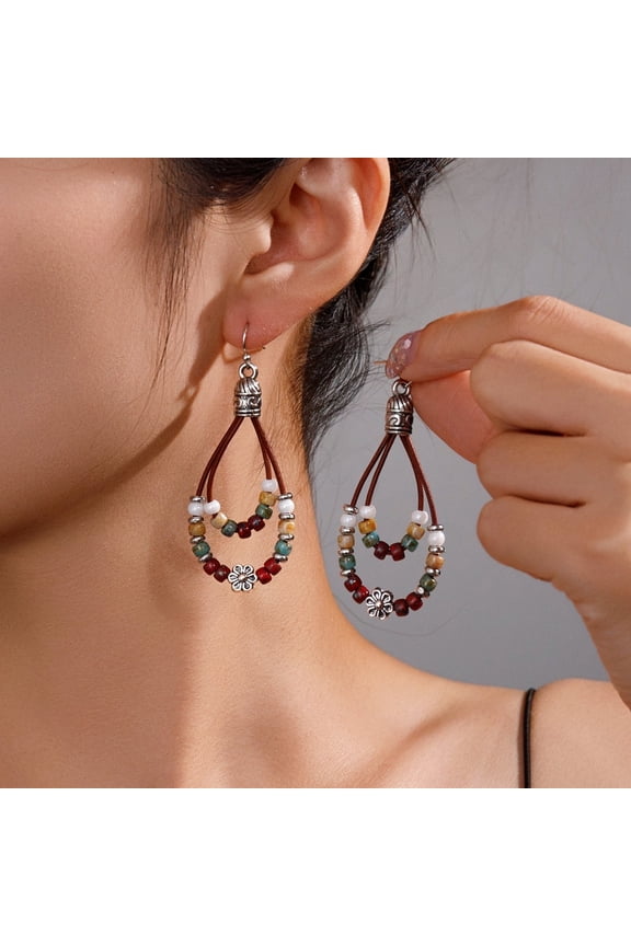 Boho Earrings for Women,Handmade Vintage Dangle Drop Earring,Western Country with Nature Stone and Flower