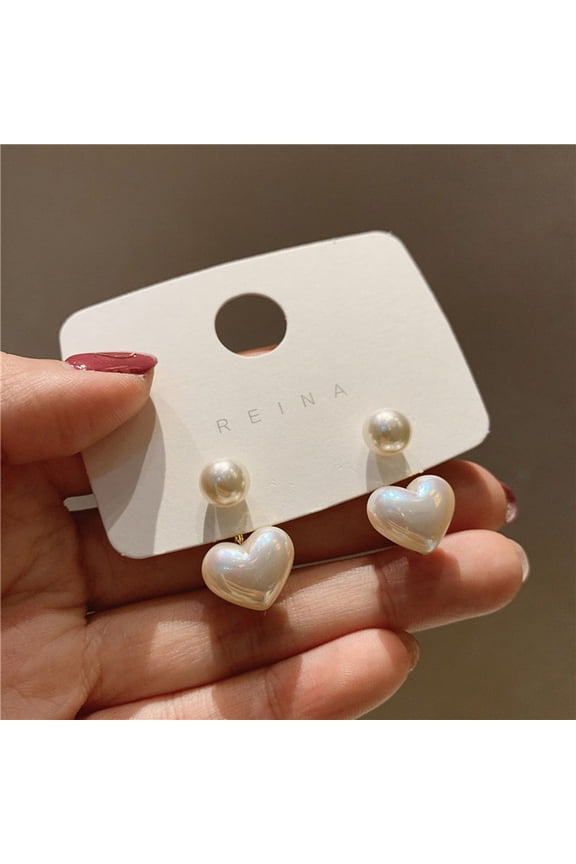 Boho Pearl Heart Ear Jacket Earrings for Women,14K Gold Plated Love Heart Earrings Double Sided Front Back Earrings Bride Wedding Party Jewelry