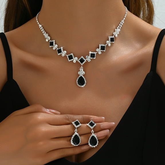 Sdmnsg-T Bridal Wedding Jewelry Set Silver Rhinestone Necklace Earrings Bracelet Ring Sets Formal Costume Jewelry for Women and Brides