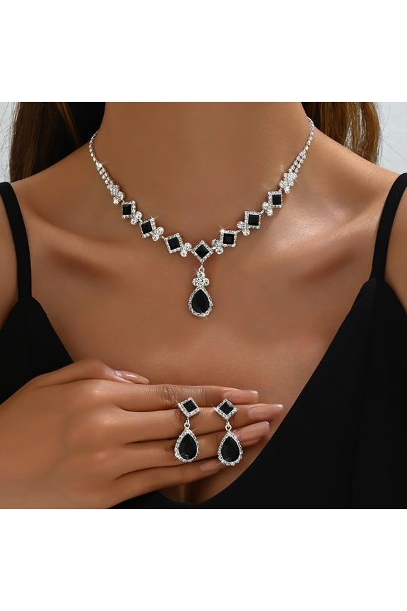 Bridal Wedding Jewelry Set Silver Rhinestone Necklace Earrings Bracelet Ring Sets Formal Costume Jewelry for Women and Brides