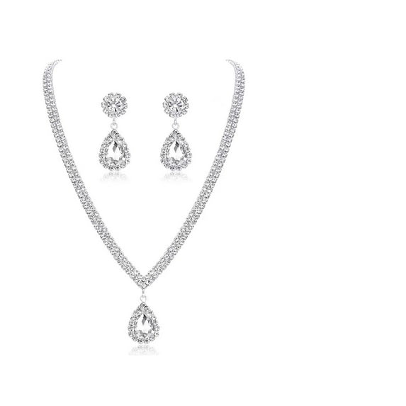 Sdmnsg-T Bridal Wedding Jewelry Sets Silver Choker Necklace Earrings Bracelet Ring Set Prom Formal Costume Jewelry Set for Women and Brides