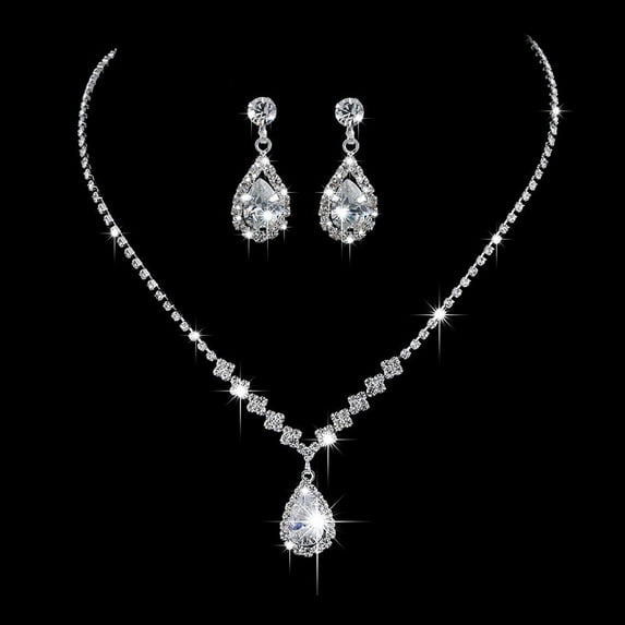Sdmnsg-T Bride Crystal Necklace Earrings Set Bridal Wedding Jewelry Sets Rhinestone Choker Necklace Costume Jewelry Set for Women and Brides