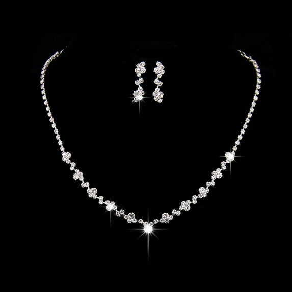 Sdmnsg-T Bride Crystal Necklace Earrings Set Bridal Wedding Jewelry Sets Rhinestone Choker Necklace Costume Jewelry Set for Women and Brides