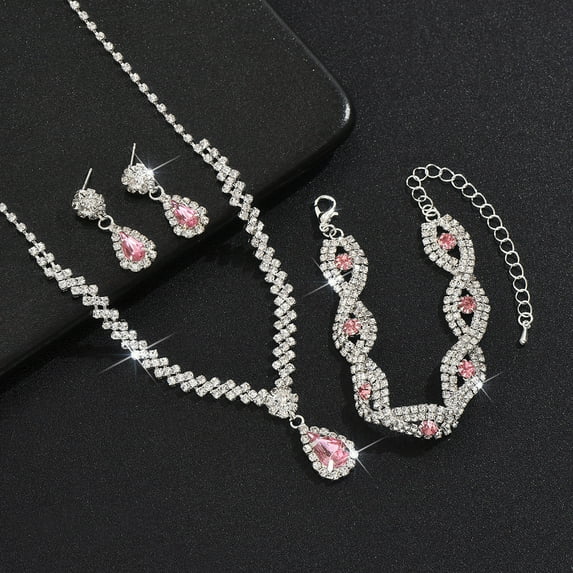 Sdmnsg-T Bride Silver Bridal Necklace Earrings Set Crystal Wedding Jewelry Set Rhinestone Choker Necklace for Women and Brides