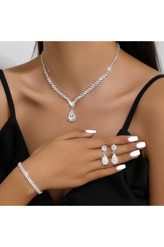 Bride Silver Bridal Necklace Earrings Set Crystal Wedding Jewelry Set Rhinestone Choker Necklace for Women and Brides