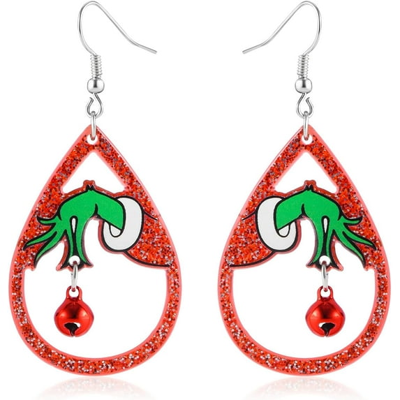 Sdmnsg-T Christmas Earrings for Women Red Green Christmas Jingle Bell Earrings Glitter Teardrop Dangle Earrings Holiday New Year Christmas Jewelry Gift
