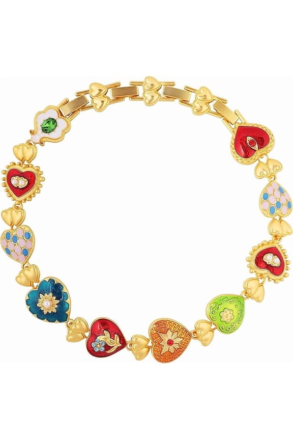 Colorful Byzantine Medieval Renaissance Bold Chunky Costume Statement Heart Pendant Choker Necklace Cool Jewelry Necklaces Coolest Gifts for Women Chunky Trendy In Their 30s
