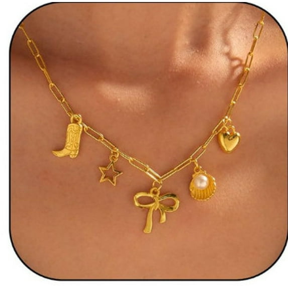 Sdmnsg-T Cowgirl Charm Necklace Choker Gold Shell Starfish Beach Charm Necklace Trendy Jewelry for Women